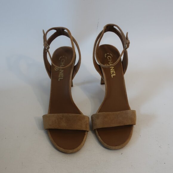 Authentic Womens Chanel Tan Suede Strappy Ankle Strap Heels 41 US/10 - Picture 2 of 14
